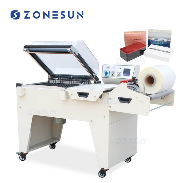 ZONESUN ZS-SX5540 Semi-automatic Cosmetics Perfume Paper Boxes Film Cutting Chamber Shrink Sealing Wrapping Machine With Dispenser Sealer Fashion