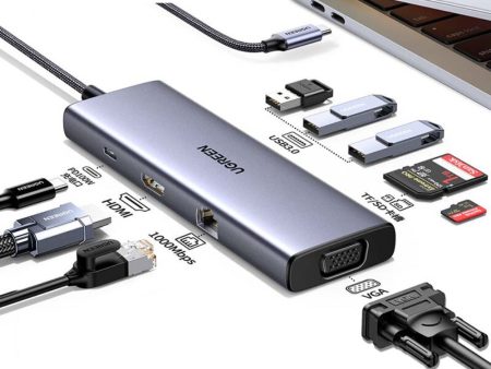 UGREEN USB-C 9IN1 DOCKING 3*USB-A 3.0 + HDMI 4K@30HZ + VGA + RJ45 GIGABIT + SD TF + PD on Sale