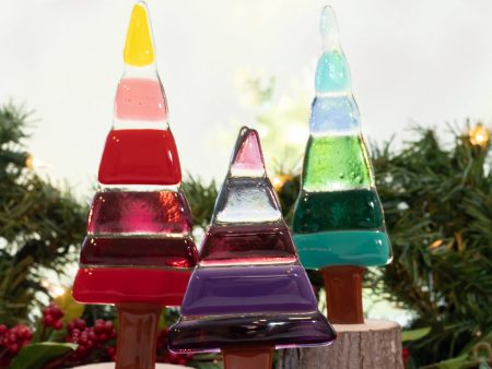 Christmas Trees in Multicolor- Set of 3 Hot on Sale