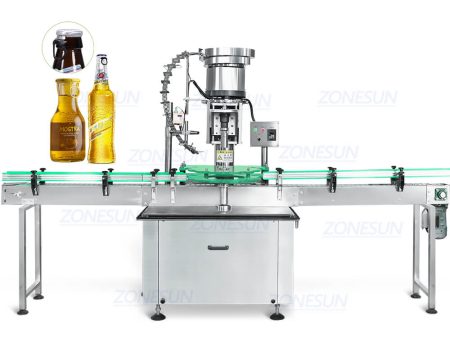 ZONESUN ZS-XG440L Automatic Soft Soda Drinks Beverage Beer Glass Bottle Ring Pull Crown Caps Crimping Capping Machine Fashion