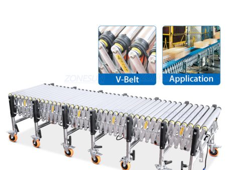 ZONESUN ZS-FCV600 Automatic Powered Flexible V-ribbed Telescopic Roller Expendable Conveyor For Paper Carton Boxes Online Hot Sale