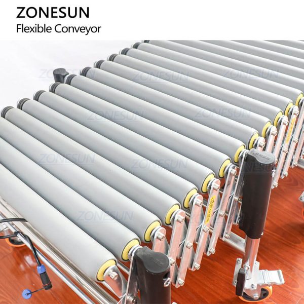 ZONESUN ZS-FCR600 Automatic Powered Rubber Covered Flexible V-ribbed Roller Expendable Conveyor For Paper Carton Boxes Fashion