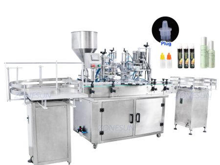 ZS-FAL180A5 Automatic 4 In 1 Essential Oil Vial Small Bottle Filling Capping Machine With Cap Feeder Supply