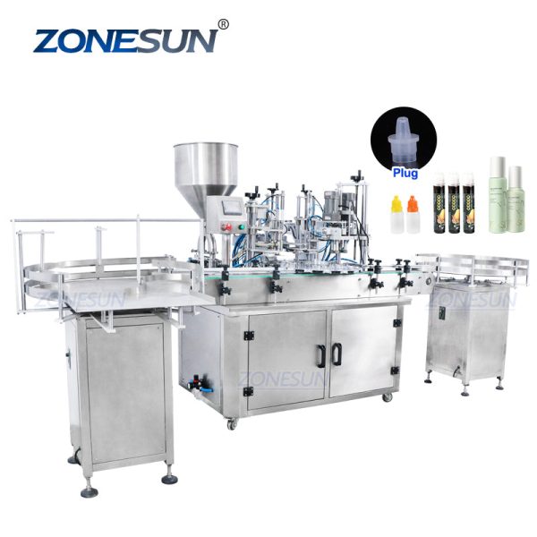 ZS-FAL180A5 Automatic 4 In 1 Essential Oil Vial Small Bottle Filling Capping Machine With Cap Feeder Supply