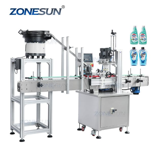 ZS-XG16P Automatic Plastic Juice Cosmetic Spray Bottle Cap Screwing Capping Machine With Vibratory Bowl Cap Sorter Online Hot Sale